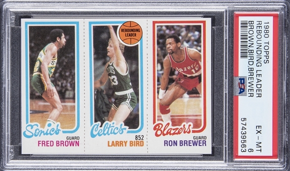 1980-81 Topps Rebounding Leader Brown/Bird/Brewer – Larry Bird Rookie Card – PSA EX-MT 6